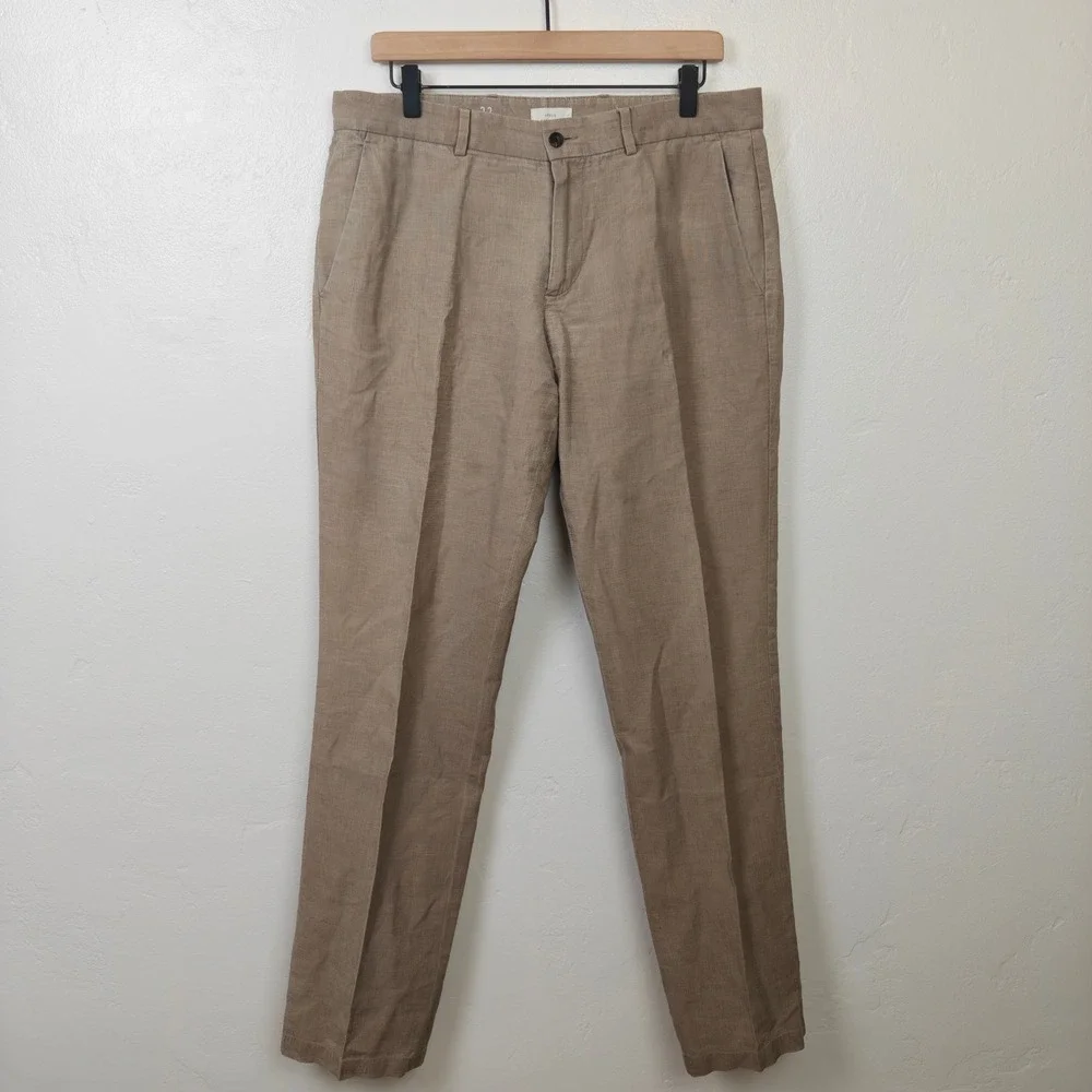 Apolis Civilian Chino Pants Mens 33 Tan Linen Cotton Blend Tailored Portugal